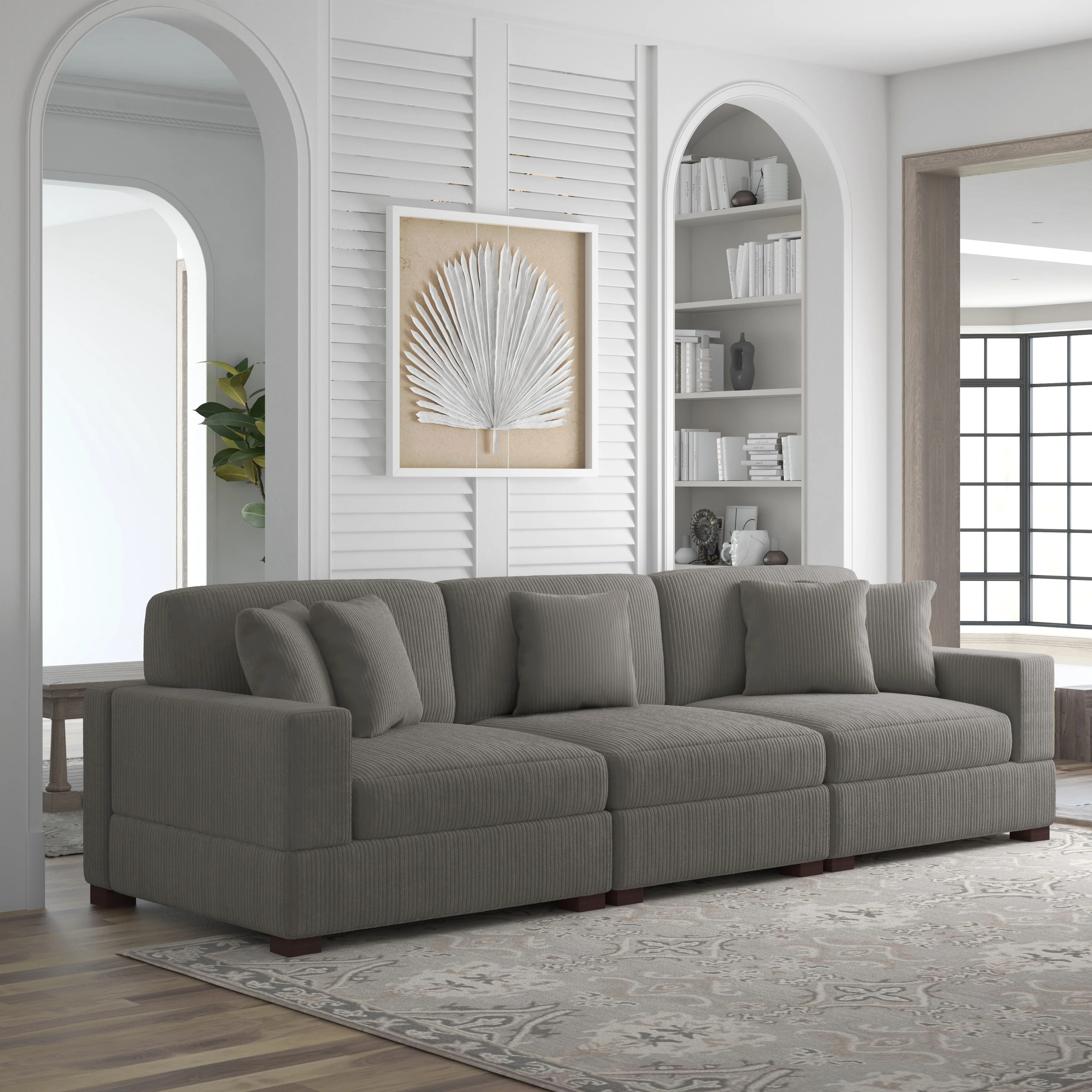Corduroy Couch Modular Sectional Sofa with Pillows