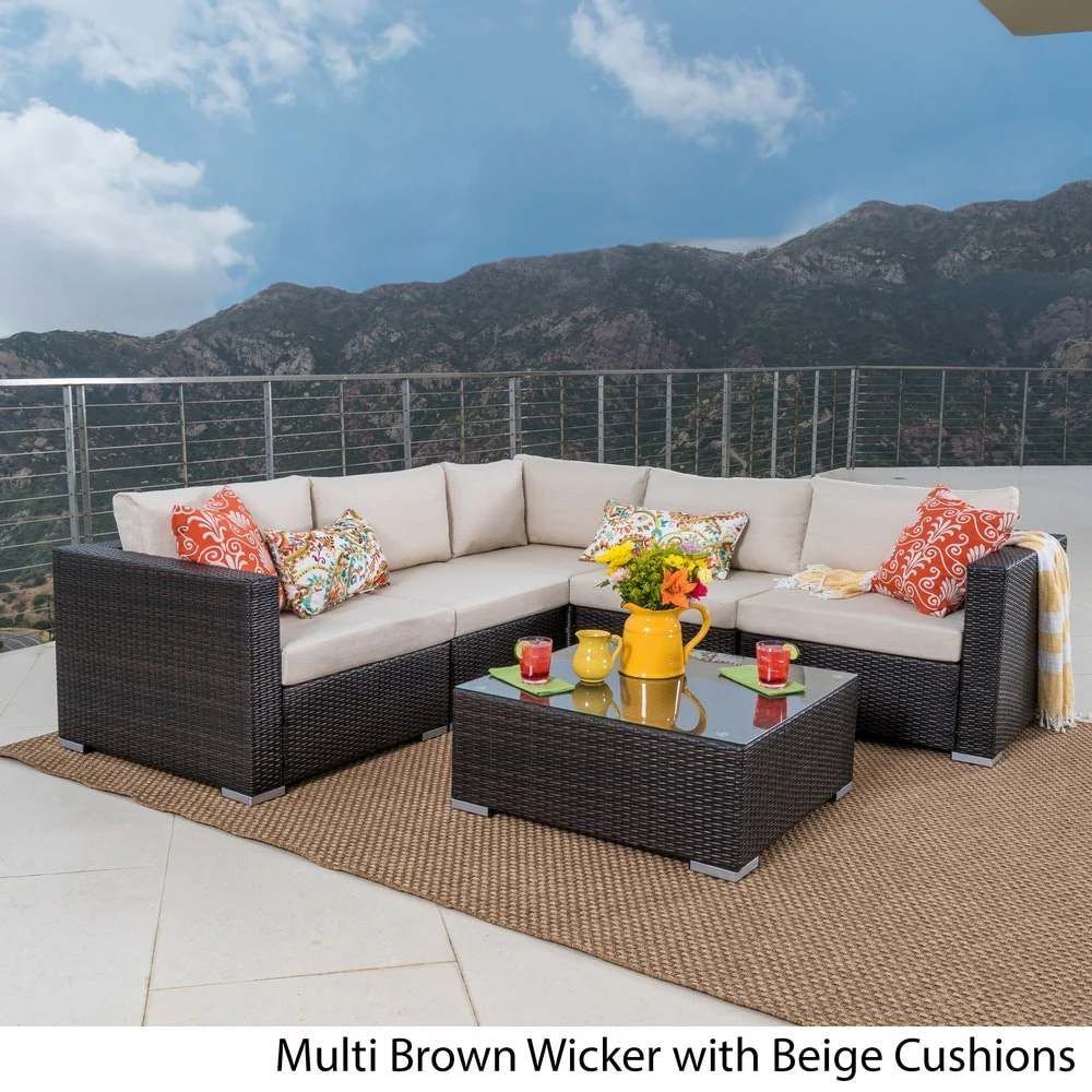 Santa Rosa Outdoor 6-piece Wicker Seating Sectional Set with Cushions by Christopher Knight Home