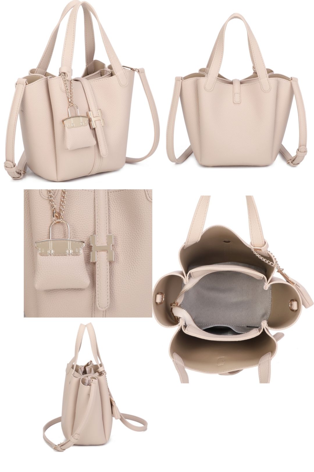 Fontanella Fashion Cyrisse PU Leather Bucket Bag With A Mini Bag Charm