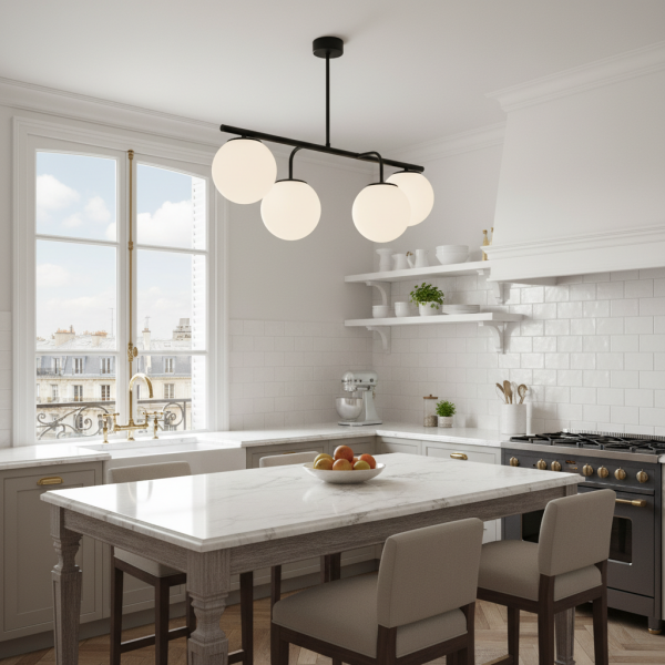 Lampa sufitowa czarna kule białe listwa nad stół EDYLIT 4xE14 BASTER 15-381
