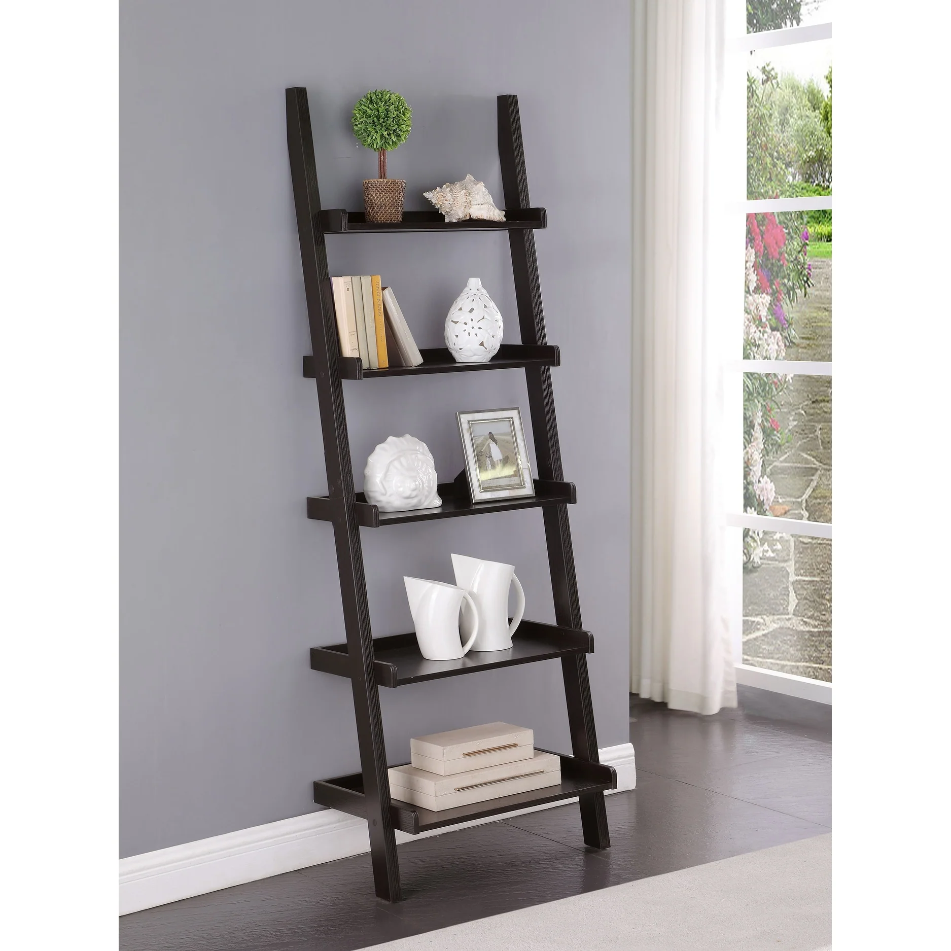 Colella 72-inch 5-shelf Ladder Bookshelf Cappuccino - 24.75 x 16.50 x 72.00