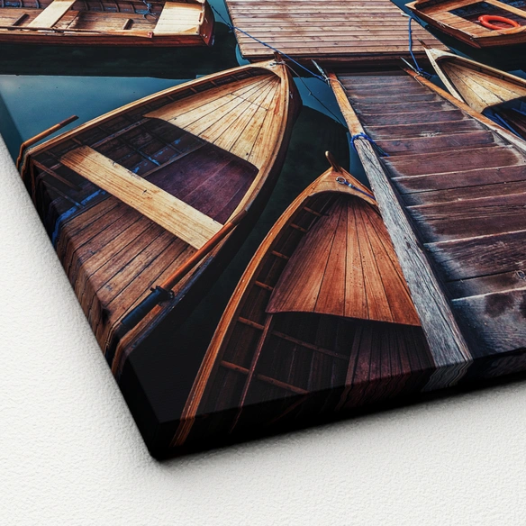 Keilrahmenbild »Wooden Boats in the Lake«, Rahmen: Holzwerkstoff, natur