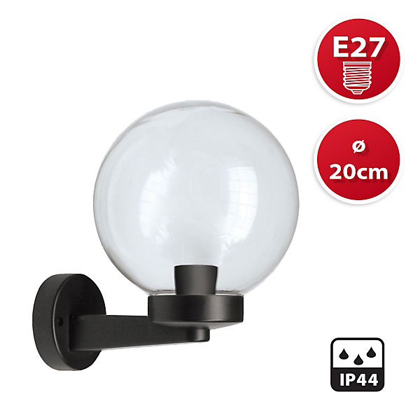 Applique avec sphère pour extérieur en PMMA, 200mm, Culot E27, transparent