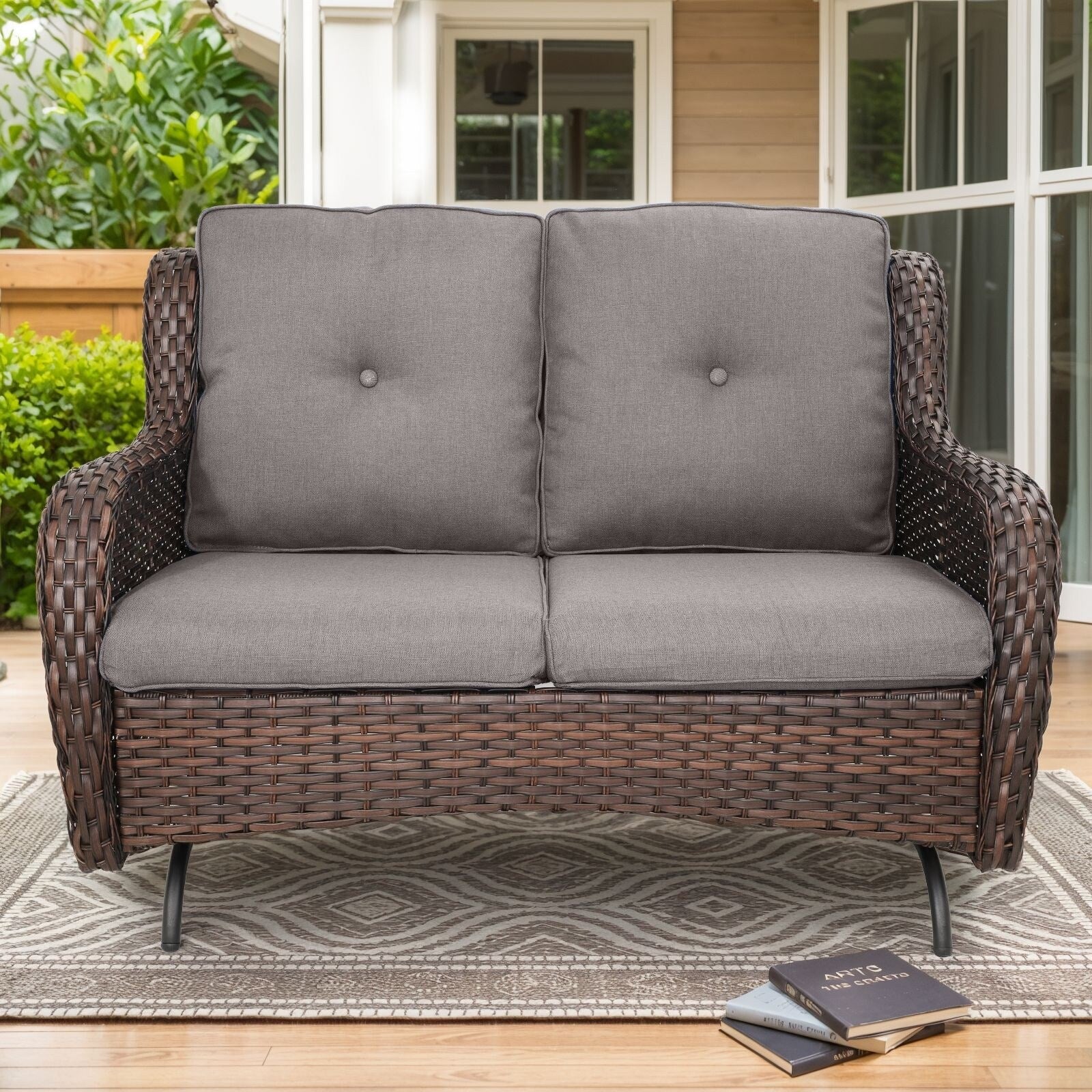 Outdoor Glider Loveseat Sofa with Soft Cushion