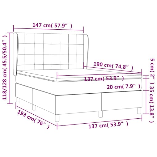 NNEVL Box Spring Bed with Mattress Dark Grey 137x190 cm Double Fabric