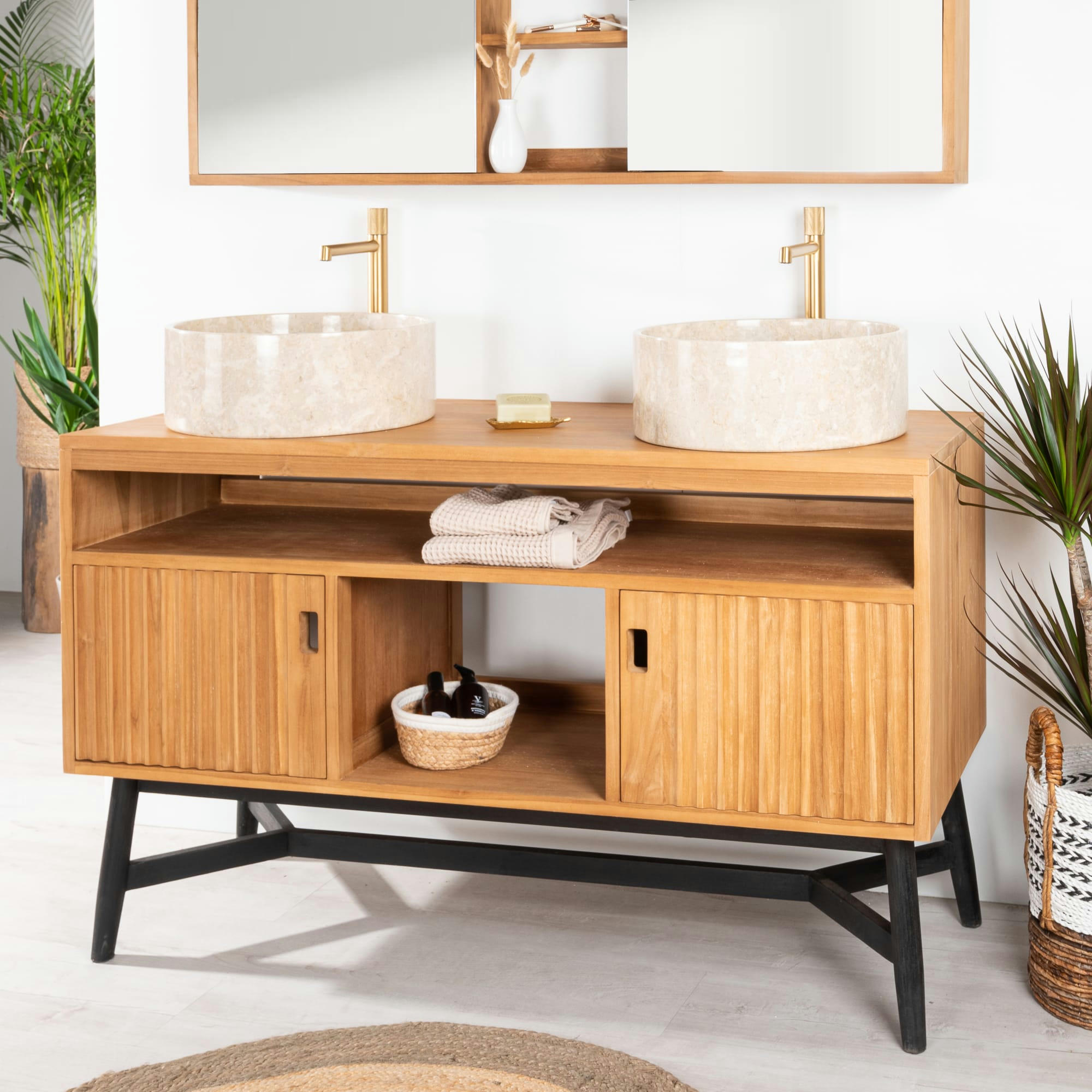 - Meuble sous vasque de salle de bain en teck L130cm