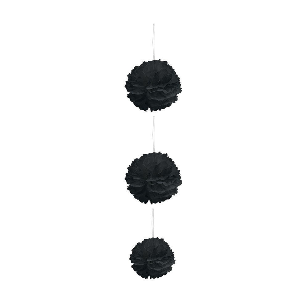 Suspension 3 boules chiffon en papier noir