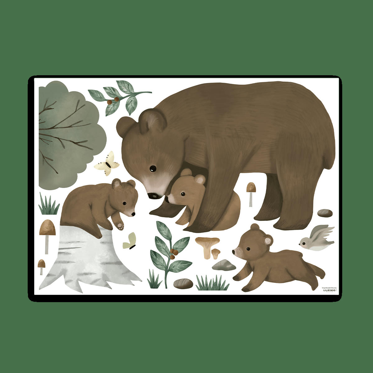 KHARU - Stickers muraux la famille ours en vinyle mat multicolore