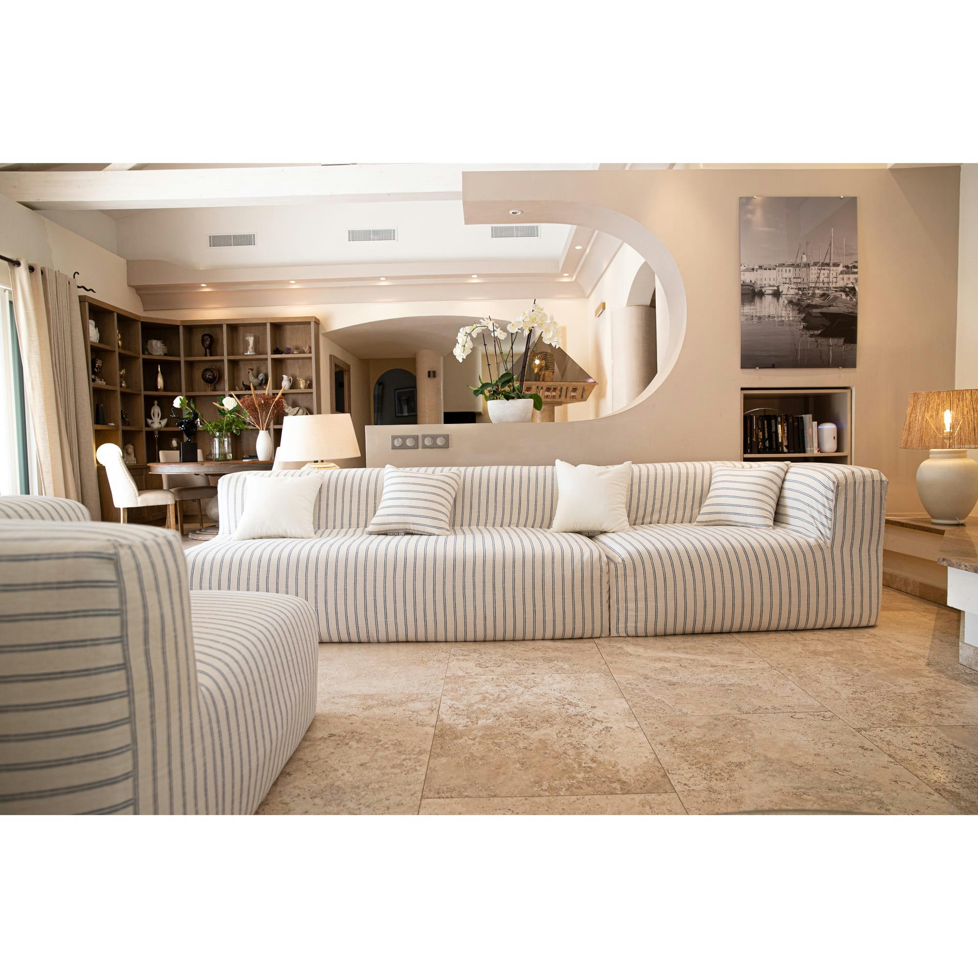 - Canapé modulable - Déhoussable 4/5 places - Lin rayé