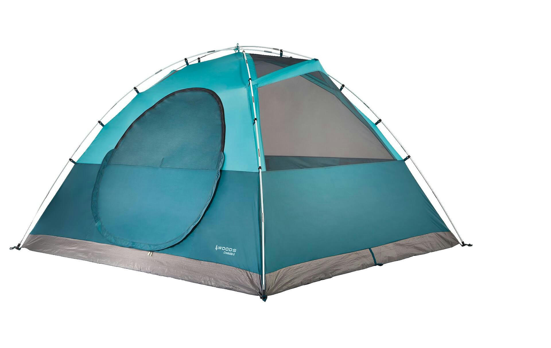 Woods Creekside 3-Season, 6-Person Camping Dome Tent w/ Canopy/Awning, Rain Fly & Carry Bag