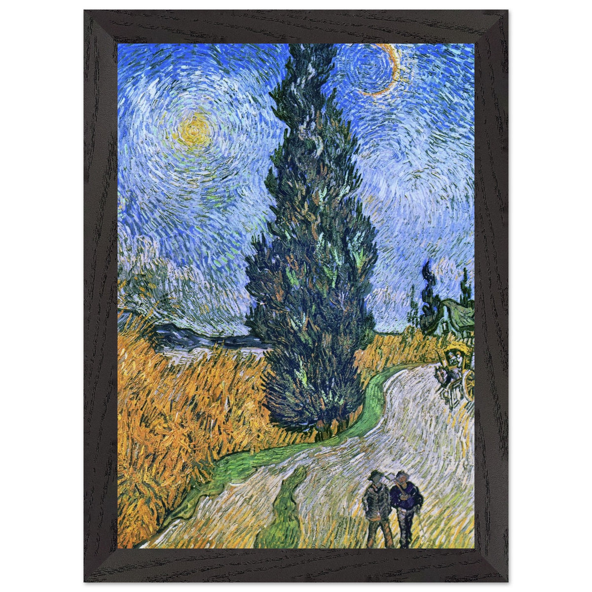 Artfulprints Poster met Lijst Vincent van Gogh - Landweg in de Provence bij nacht  - A4 21x29.7 cm - Blauw