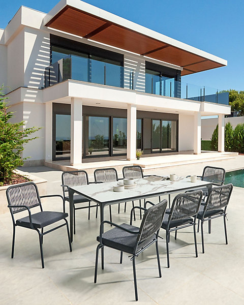 Lot de 8 chaises de jardin avec coussins TACENO Métal Gris