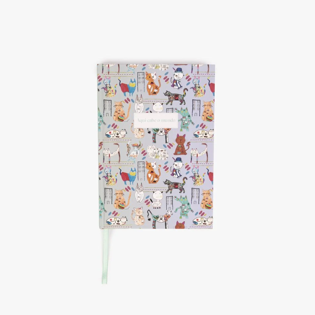 Caderno Journal com Gato Capa Dura A5 AQUI CABE O MUNDO