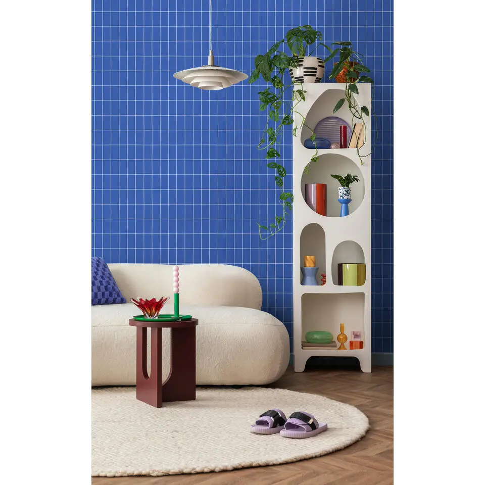 ESTAhome behang kleine tegeltjes koningsblauw en wit - 53 cm x 10.05 m