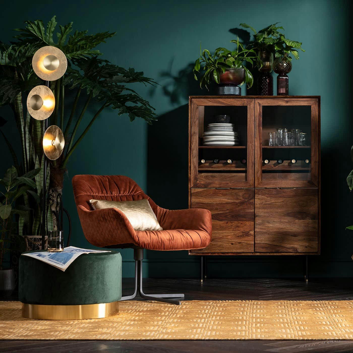 RAVELLO - Vitrine 4 portes en Sheesham massif