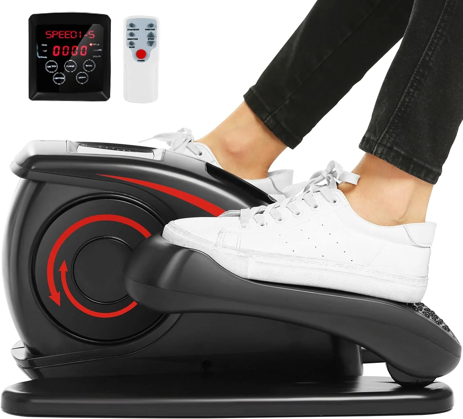 Under Desk Elliptical, Electric Ellipse Leg Exerciser While Sitting for Seniors Adults, Quiet Portable Motorized Seated Foot Pedal Exerciser with Remote Control for Home Office Use(Black)