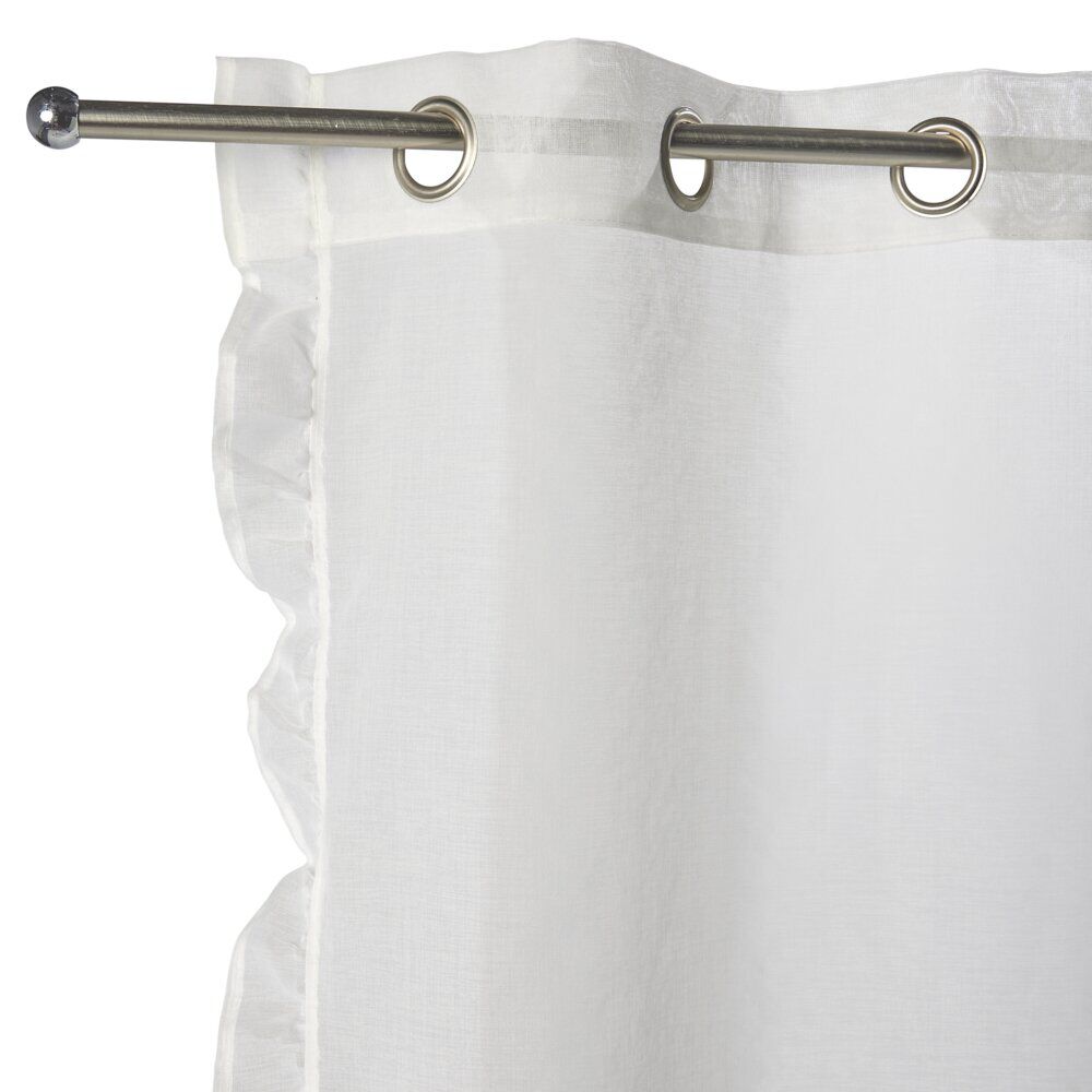 Voilage à oeillets 140x240cm contour à volant polyester blanc