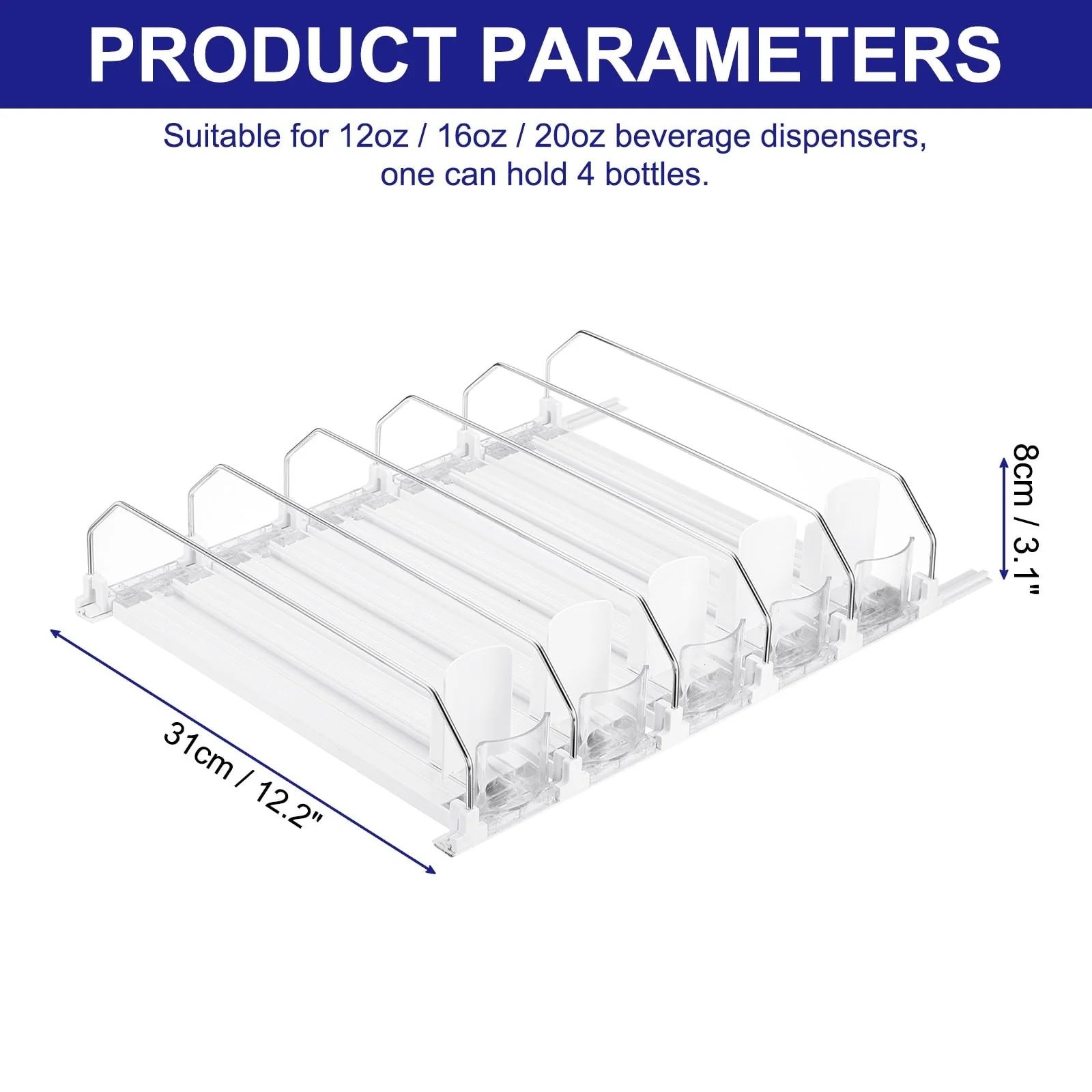 5pcs Self-Pushing Soda Can Dispenser Drink Organizer for Fridge Pantry, White