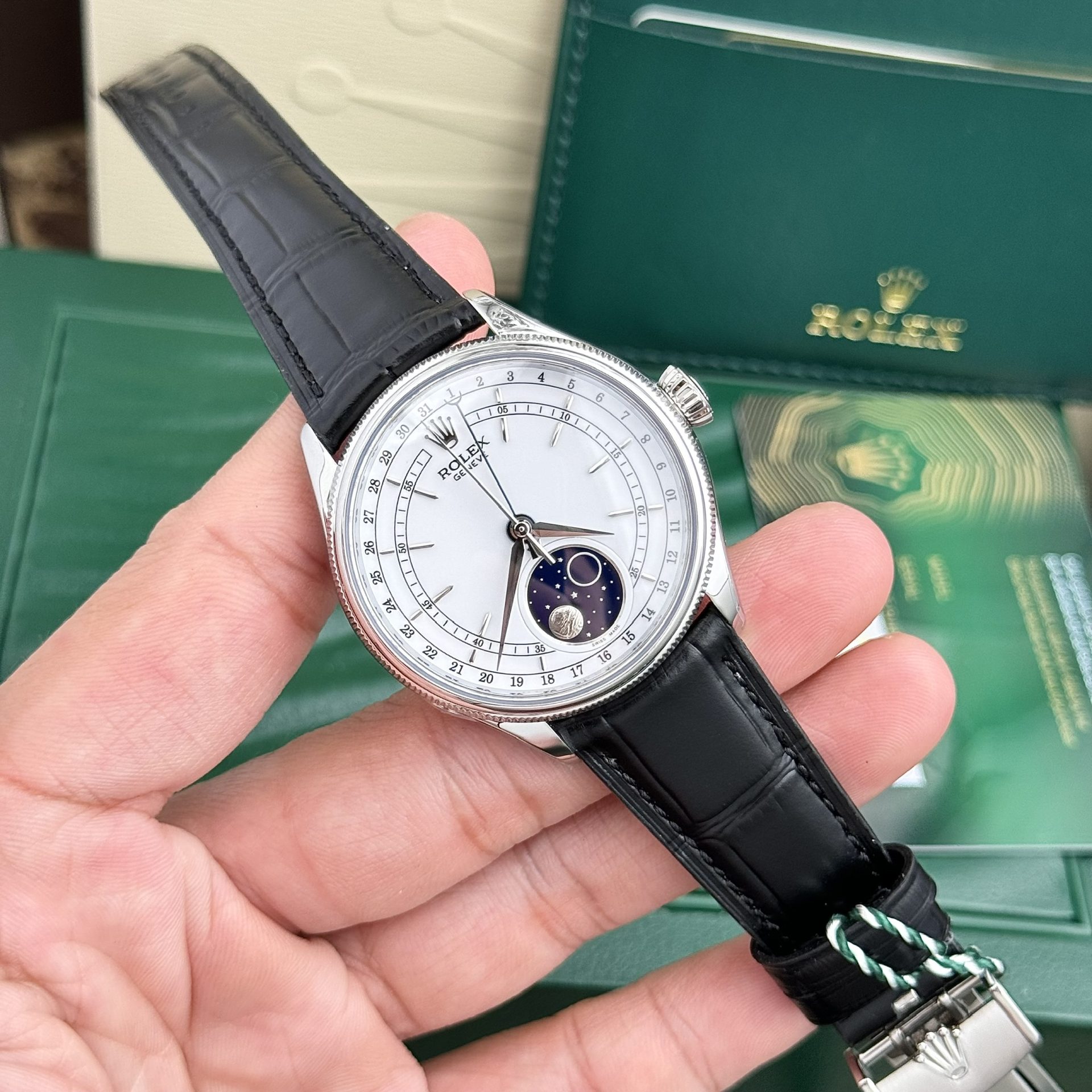 Rolex Cellini 316L Steel White Dial 39mm Leather AAA Replica