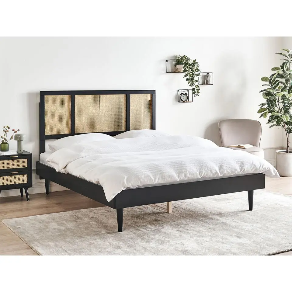 AURAY - Tweepersoonsbed - Zwart - 160 x 200 cm - Rubberhout