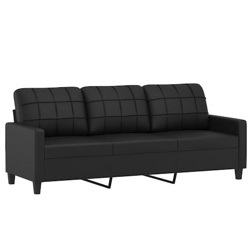 NNEVL 3 Piece Sofa Set with Pillows Black Faux Leather