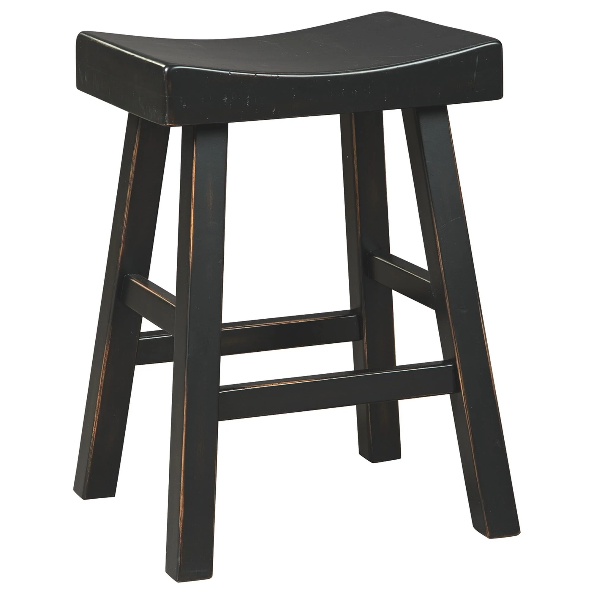 25 Inch Wooden Saddle Stool with Angular Legs, Set of 2, Black
