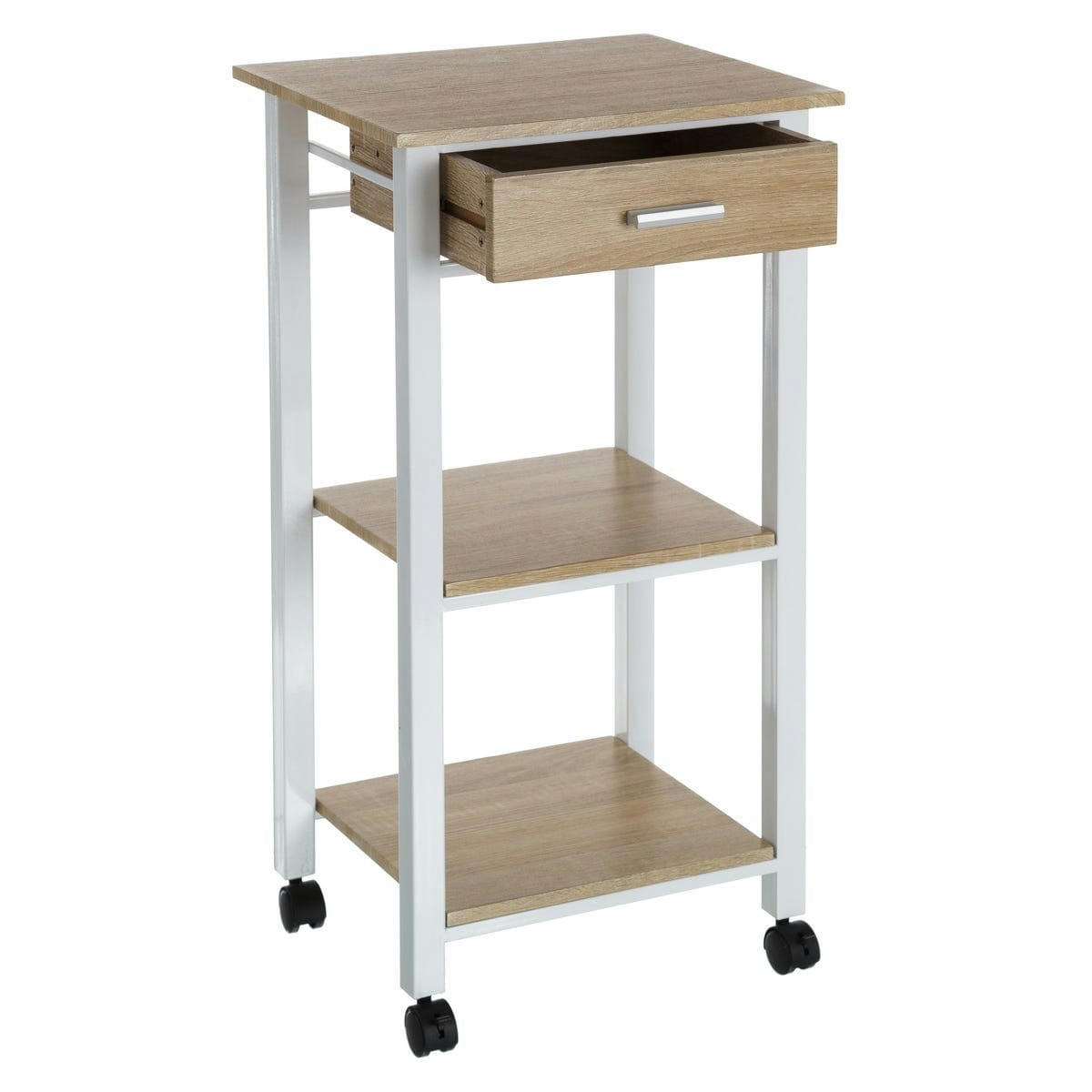 BOIS - Desserte de cuisine en métal blanc et bois 42x38x81cm