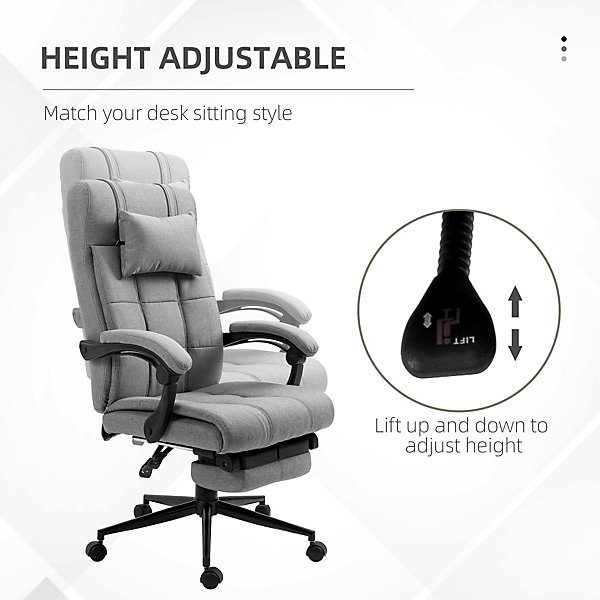 Fauteuil de Bureau Ergonomique avec Appui-Tête et Repose-Pieds - Réglable en Hauteur - Lin, 66x76x120 cm, Gris Clair