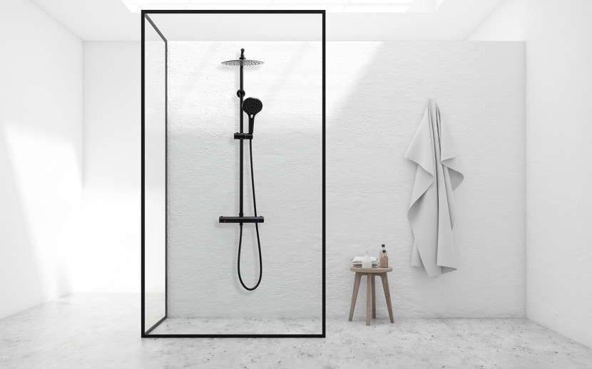 Zestaw prysznicowy Yoka Home natynkowy czarny z deszczownicą 25 cm