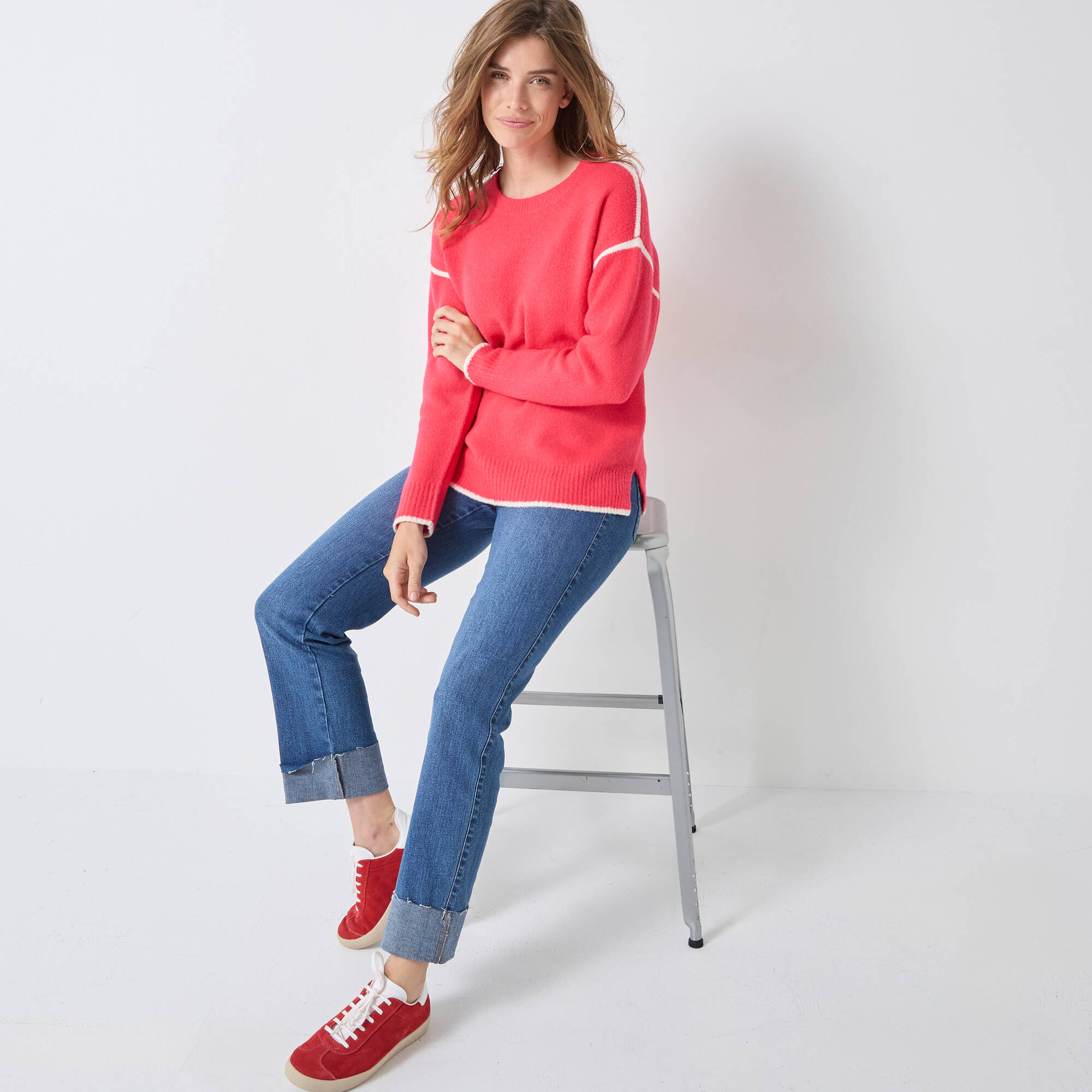 Pull bicolore en maille moelleuse