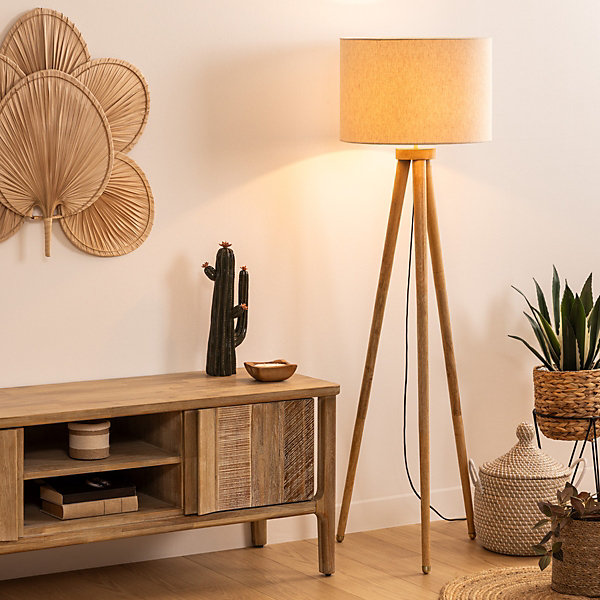 Lampadaire trépied Olga - noir - bois H150 - Atmosphera
