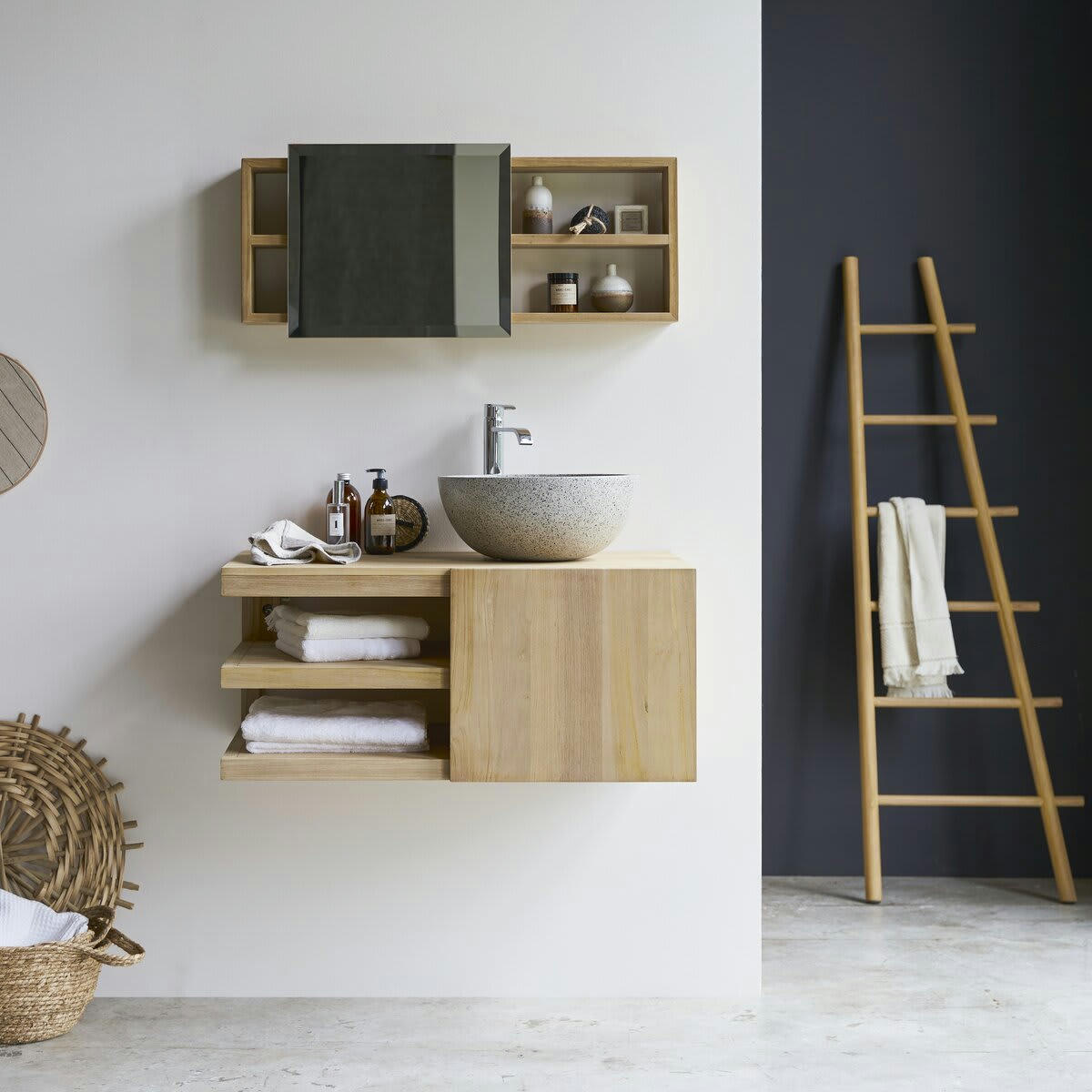 TYPO - Meuble sous vasque en teck massif 90 cm