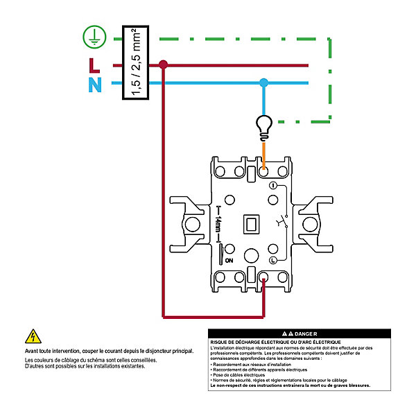 Interrupteur poussoir 10A complet Schneider Electric Asfora blanc