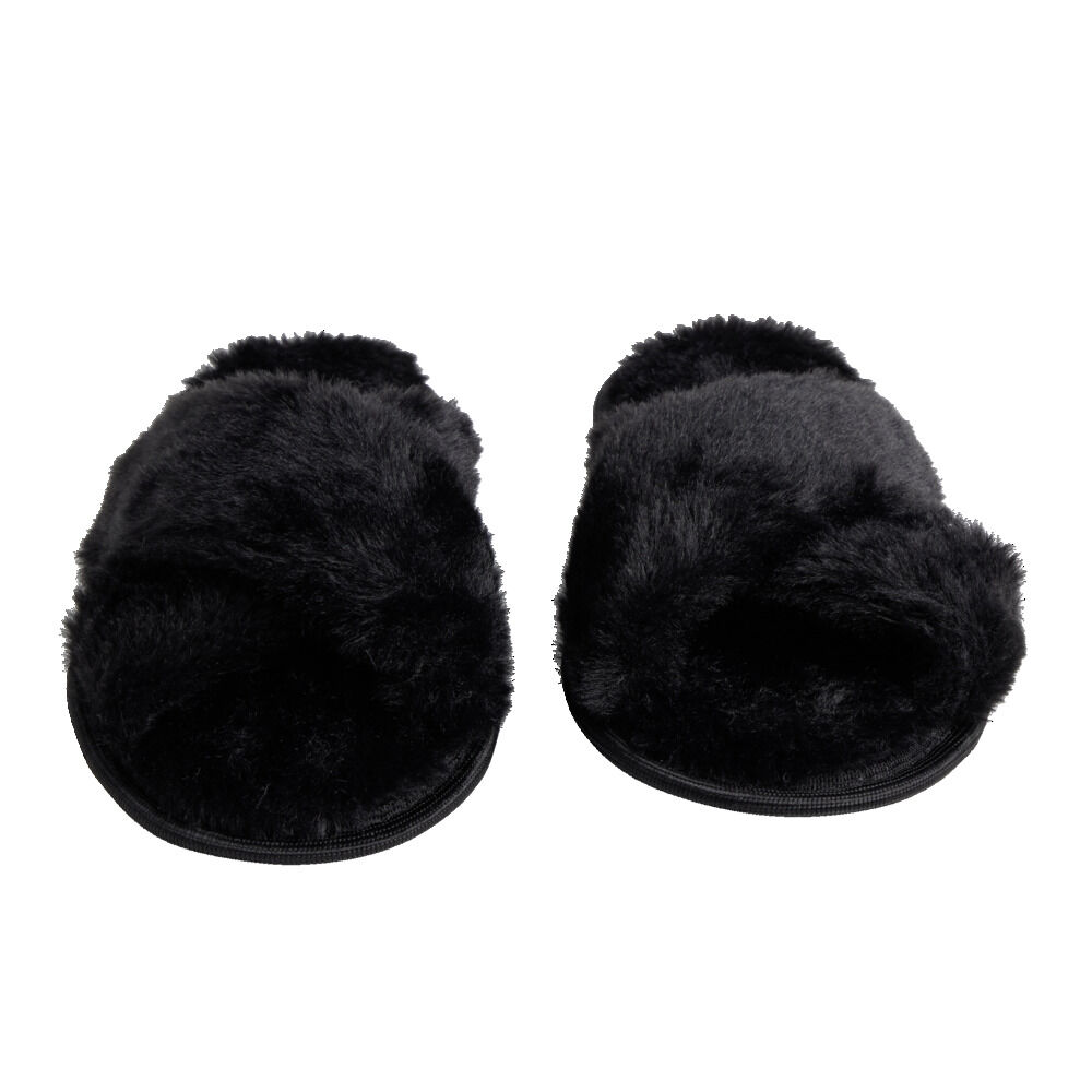 Chaussons femme noir peluche brides croisée T38/39