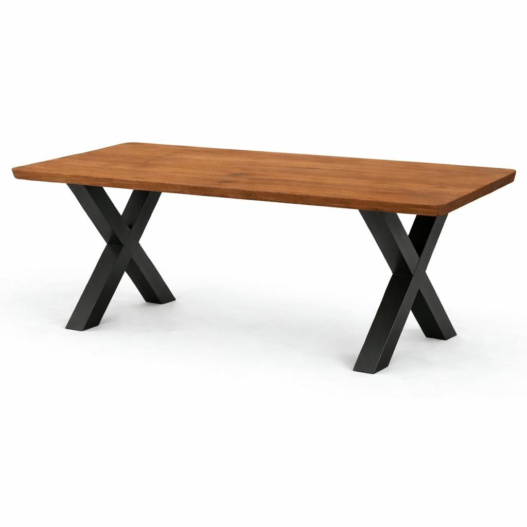 Table extensible chêne brun bords biseautés pieds en X 220 cm PALERME