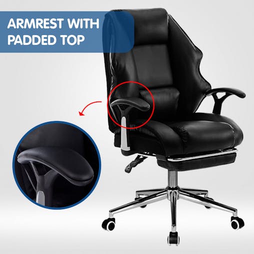 NNEDPE Faux Leather High Back Reclining Executive Office Chair w/ Stool Black