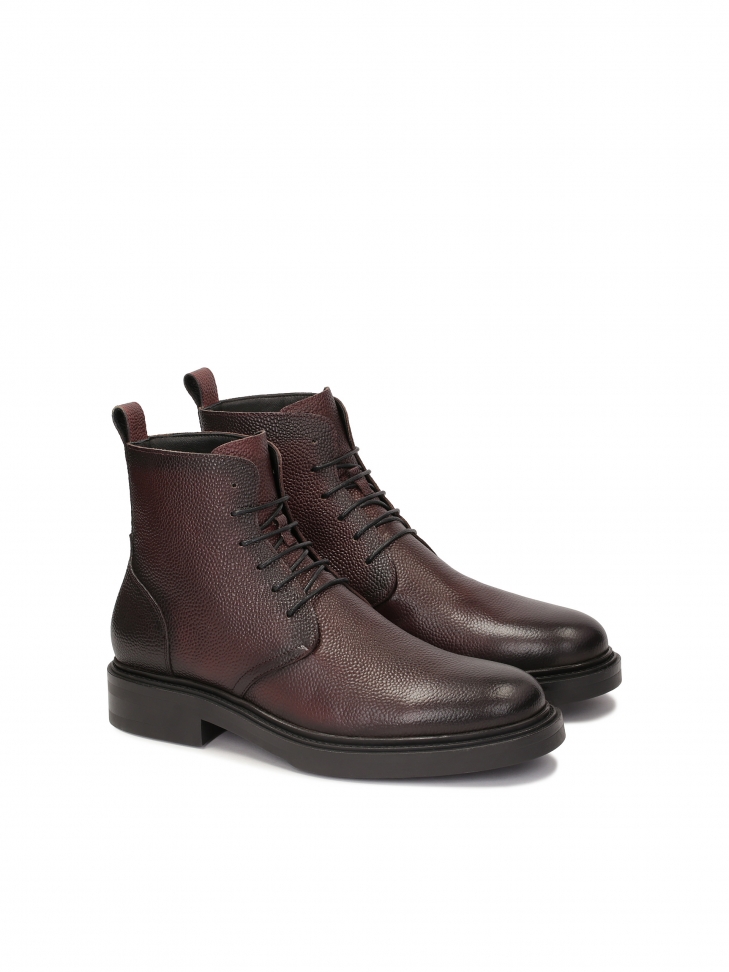 Maroon lace-up pea leather boots