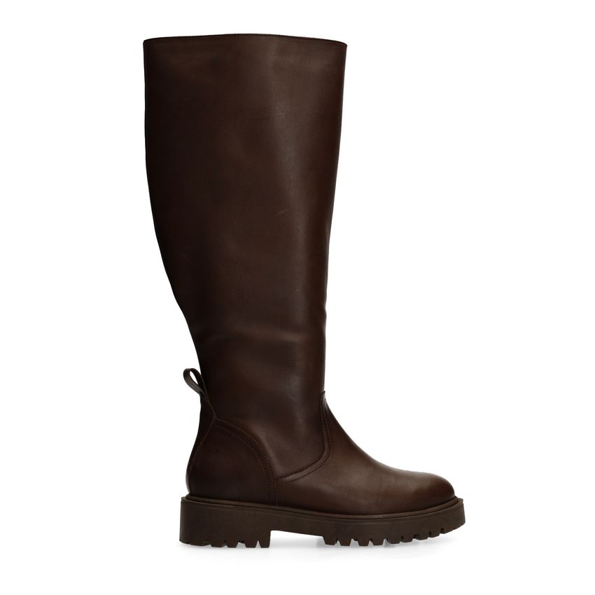 Manfield Bruine leren hoge laarzen