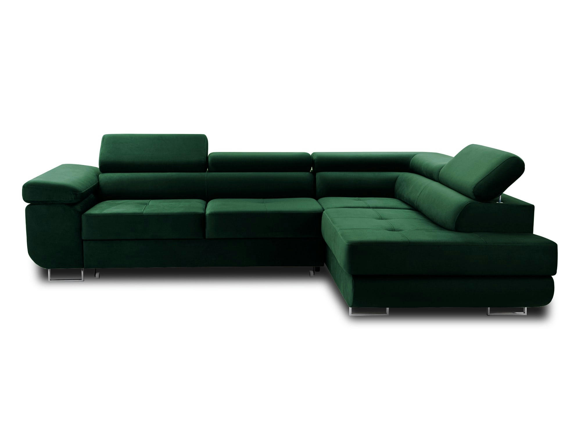 PABLO - Canapé d'angle droit convertible 5 places en velours vert