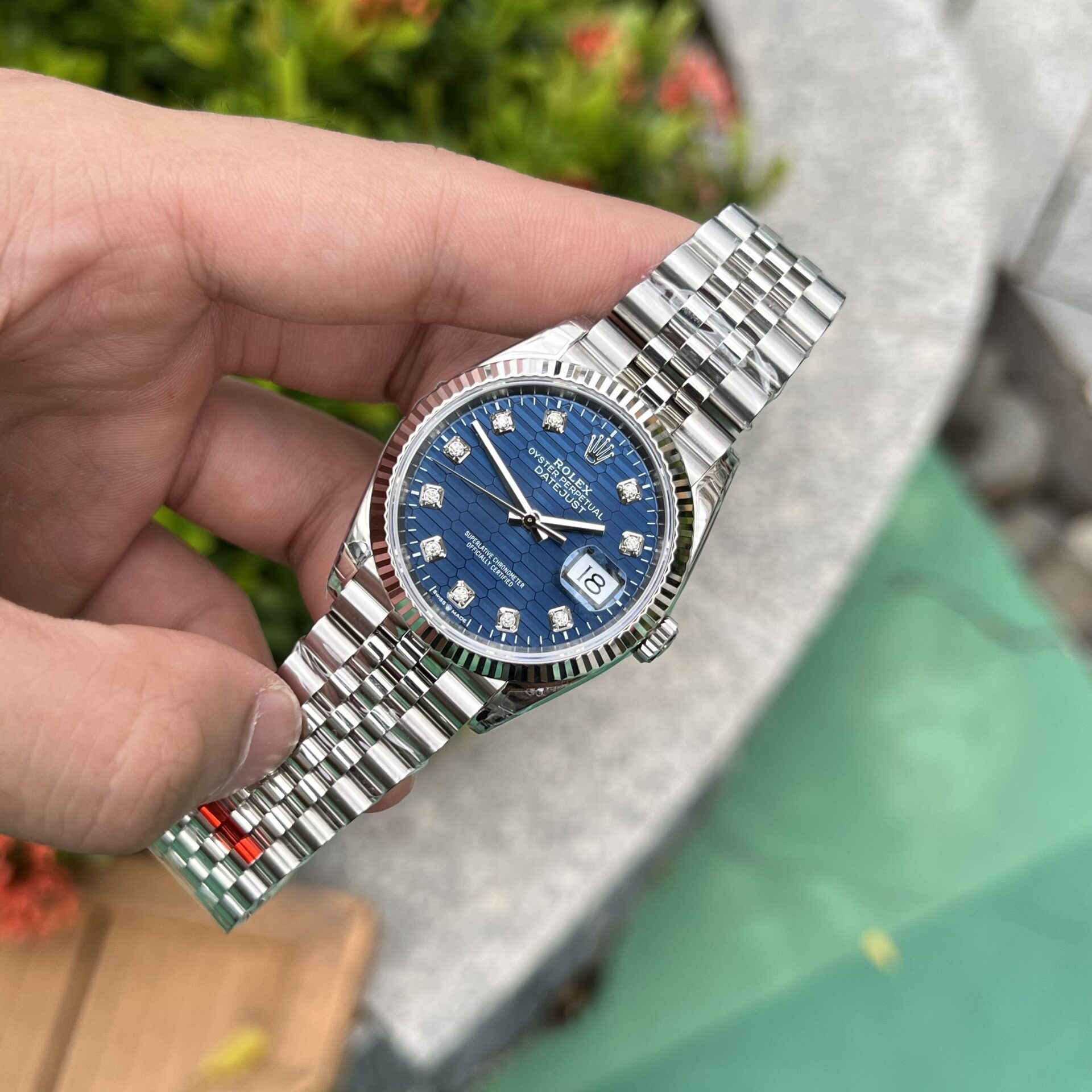 Rolex Datejust 126234 904L Steel Blue Dial CZ Diamonds 36mm Jub Super Clone