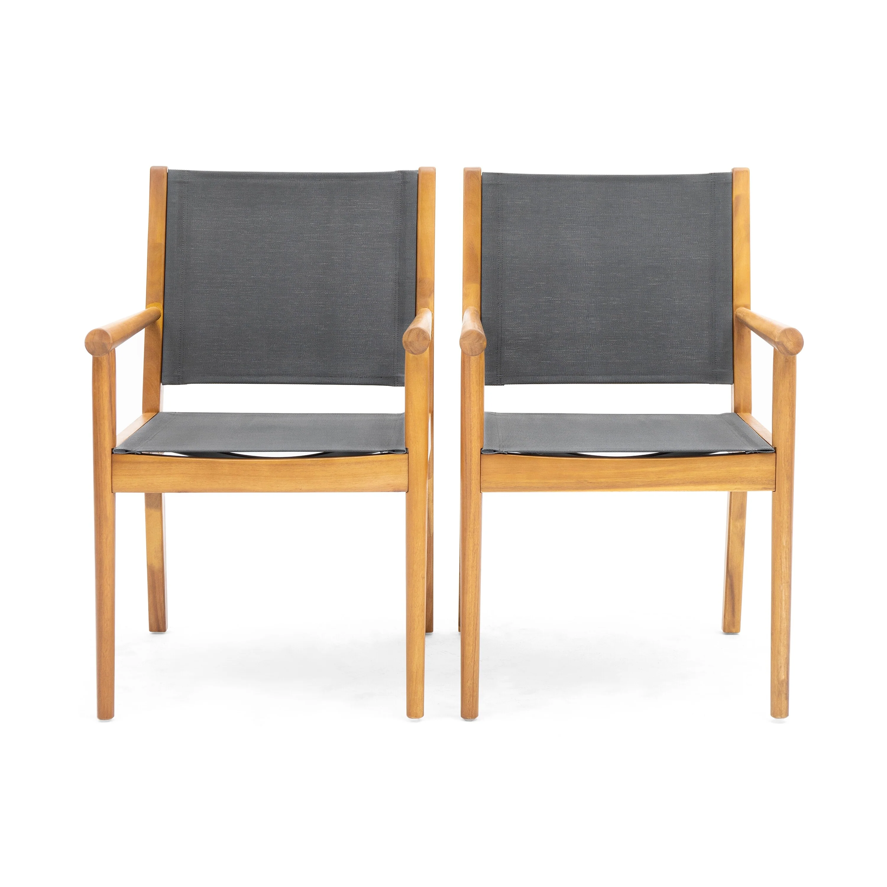 Datura Outdoor Acacia Wood and Textilene Dining Chairs by Christopher Knight Home