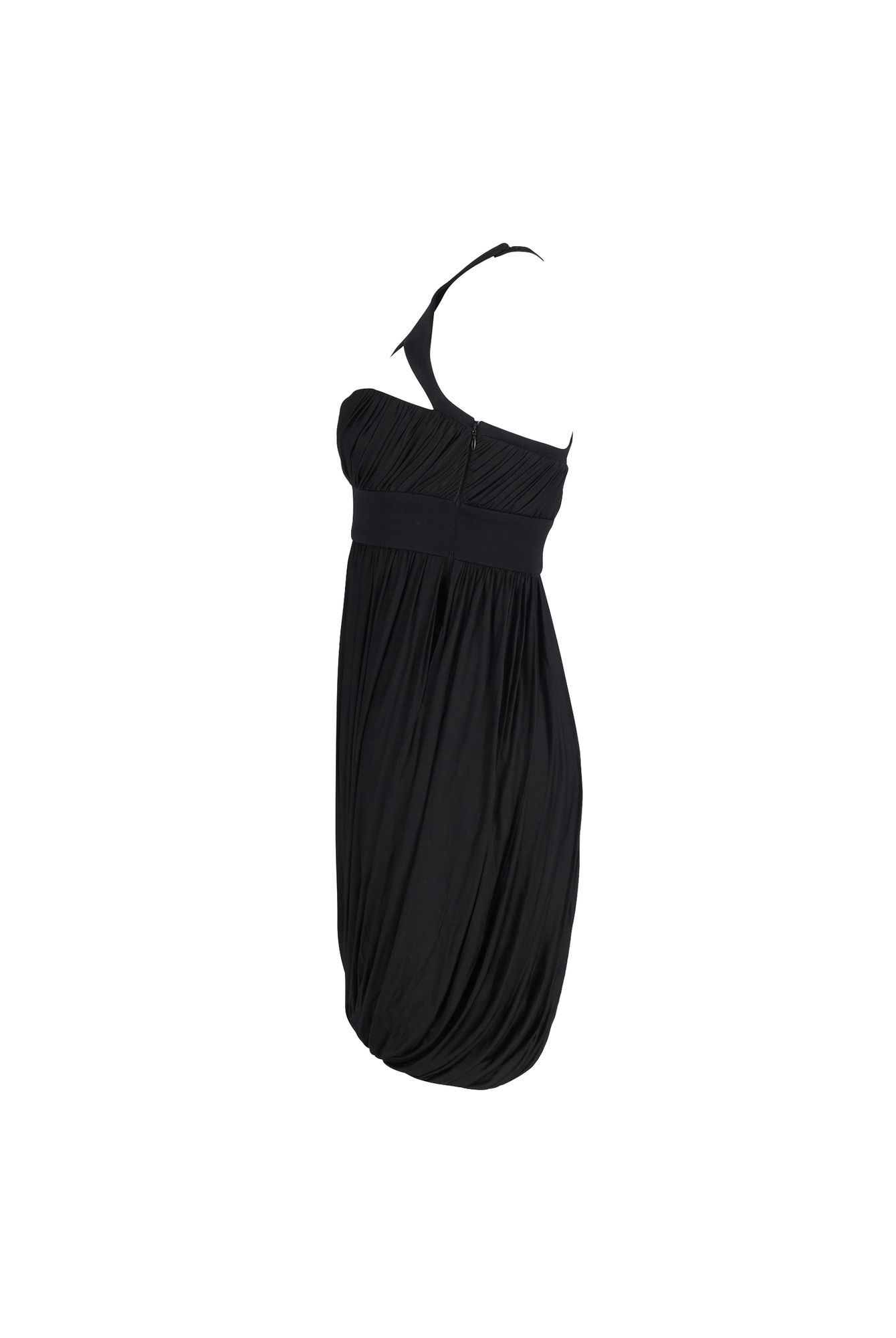 Gianni Versace Preloved Harness Neckline Gathered Mini Dress in Black Viscose