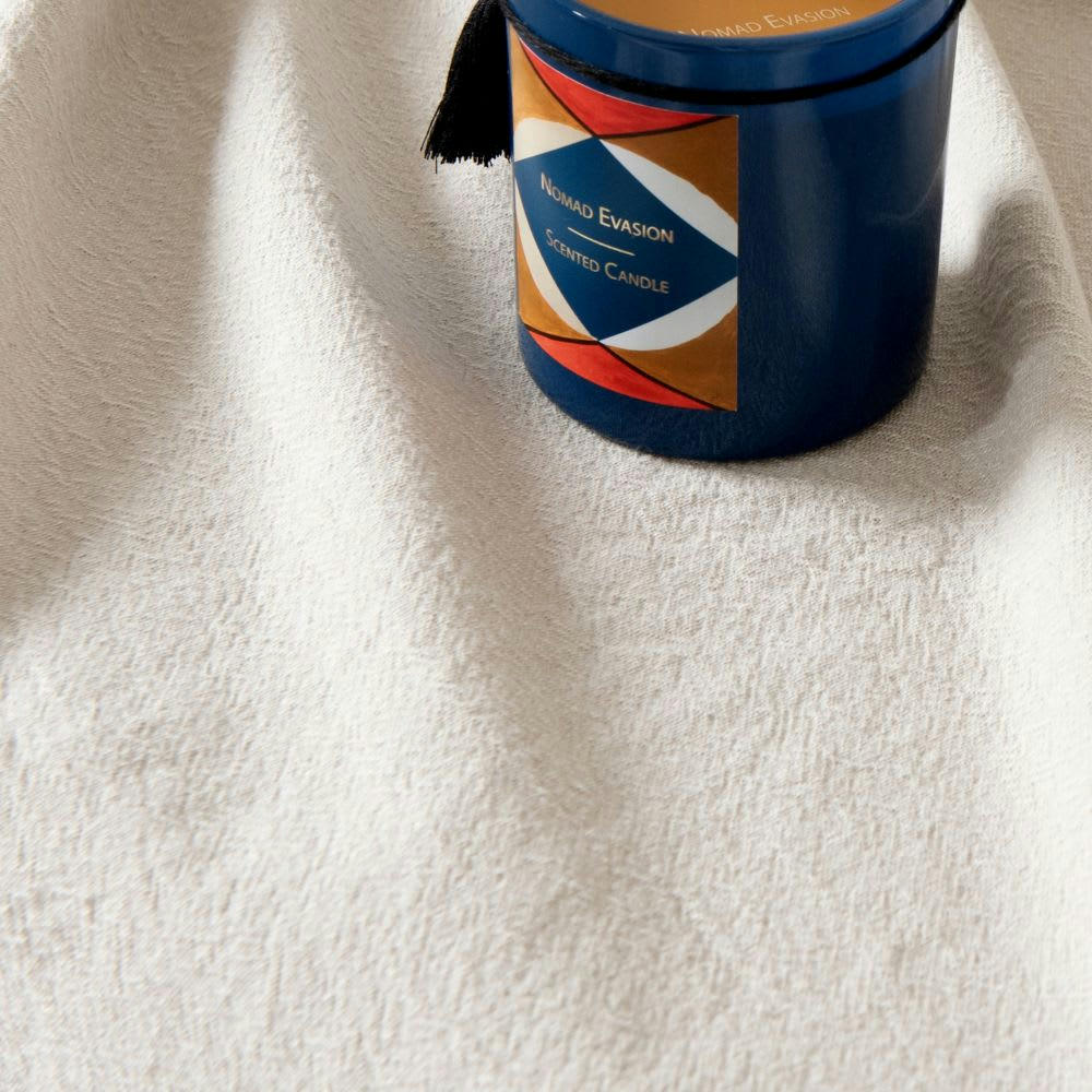 AZILISE - Nappe en coton beige à franges 140x240