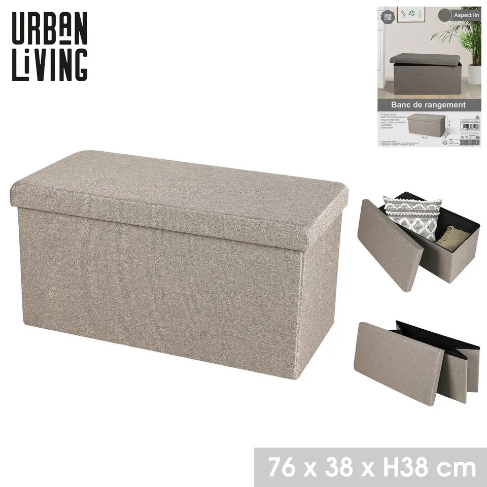Urban Living poef/hocker/opbergbox - grijs - mdf - 76 x 38 x 38 cm