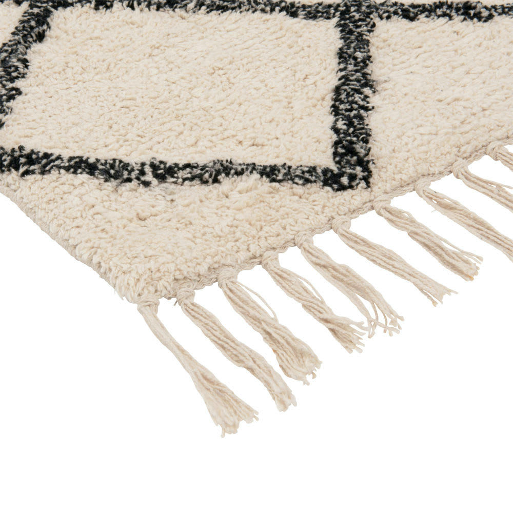 CONWAY - Tapis en coton écru motifs graphiques noirs 60x90