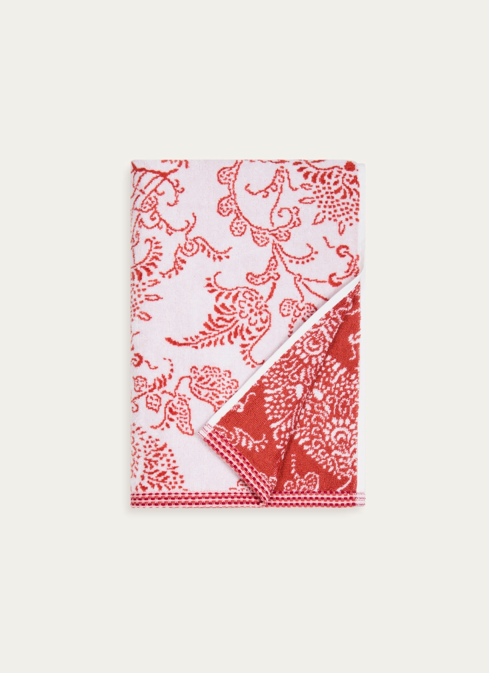 DRAP DE DOUCHE JACQUARD MOTIF FLORAL ORIANE ÉCRU / CORAIL