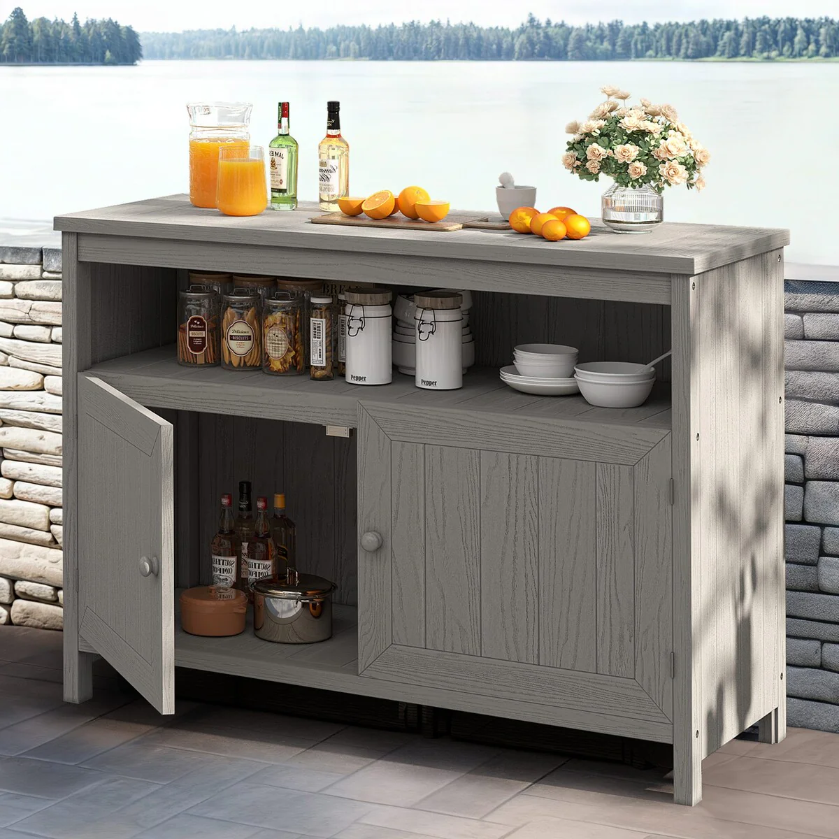 Moasis 44 Outdoor Sideboard Patio Console Table with Storage Cabinet and Shelves