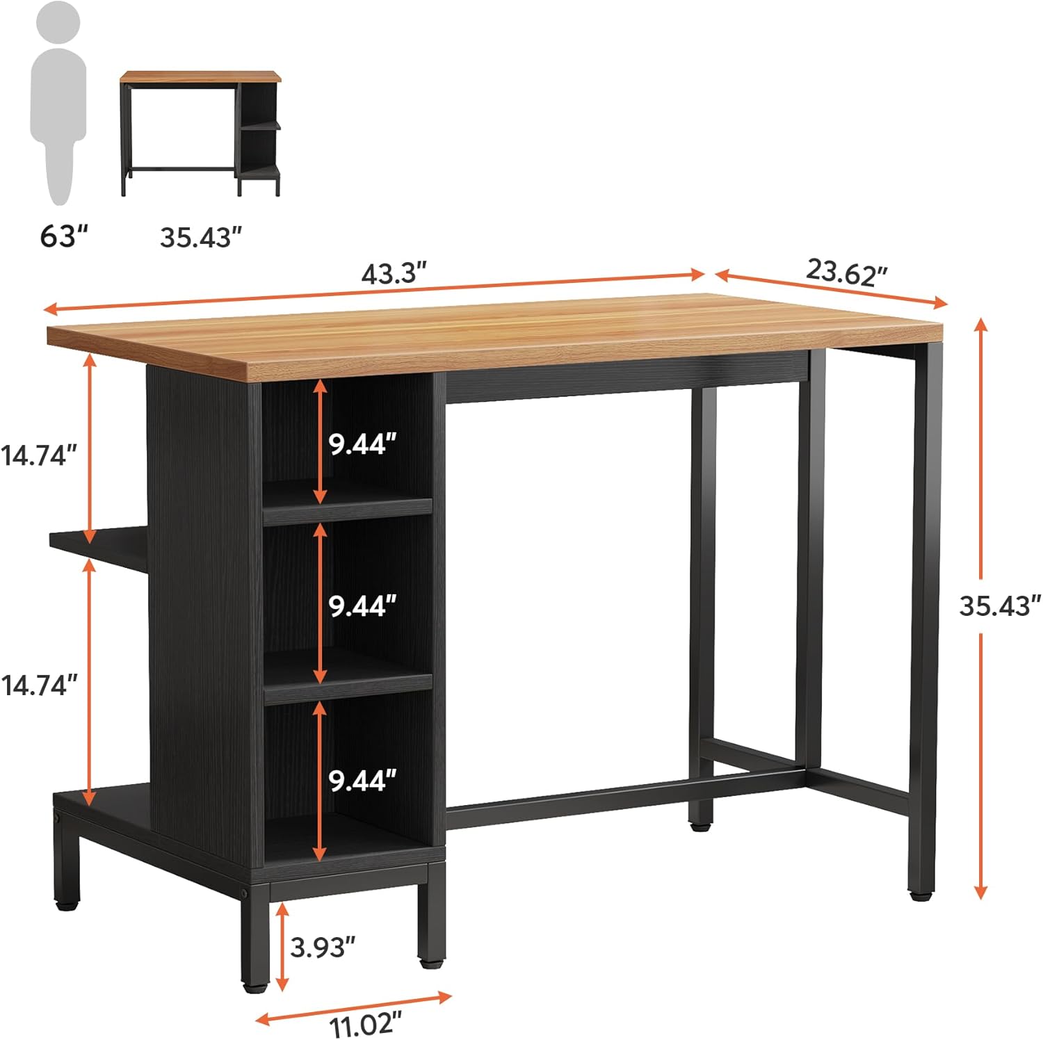 Tribesigns Kitchen Island, Kitchen Shelf Bar Table with 5 Open Storage Shelves and Large Worktop, Industrial Butcher Block Island (Stools Not Included)