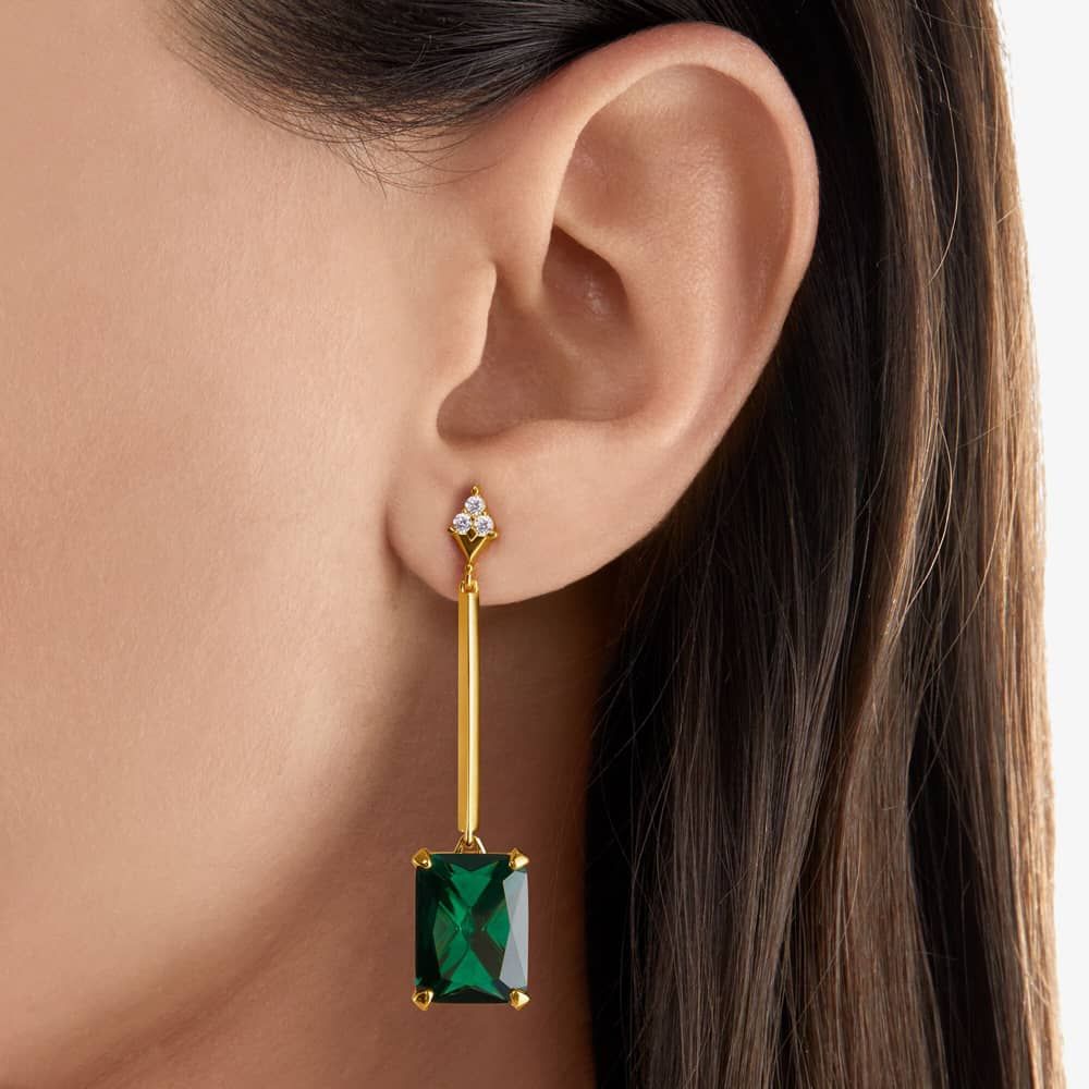 THOMAS SABO THOMAS SABO Ladies Gold-Plated Green Octagon Dropper Earrings H2176-971-6