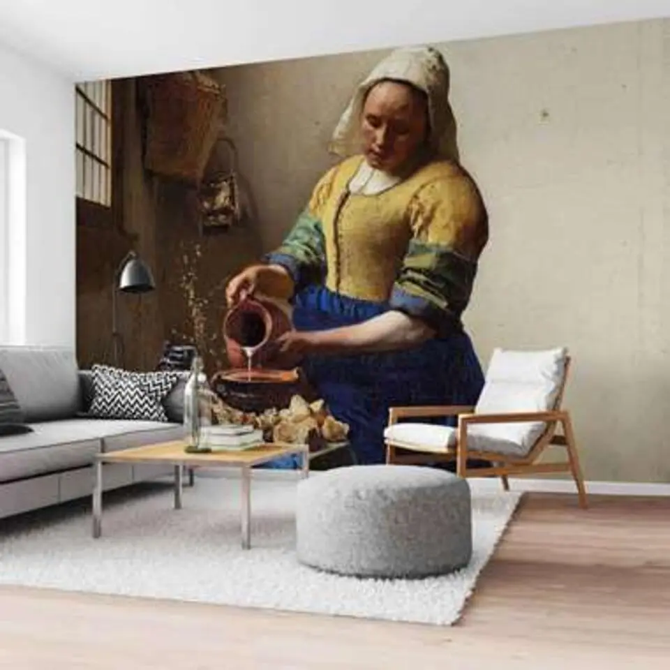 Fotobehang Vermeer Melkmeisje - 260 x 384 - Bruin